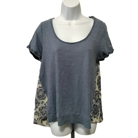 Little Yellow Button Anthropologie Size Medium Blue Mix Material Boho Top - Picture 1 of 9